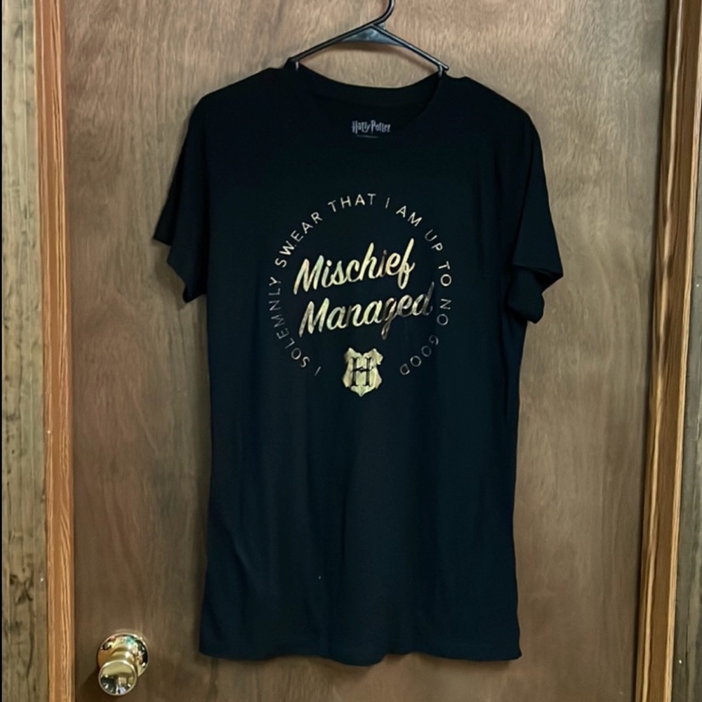 Harry Potter Mischief Managed Short Sleeve Shirt Black Gold Small